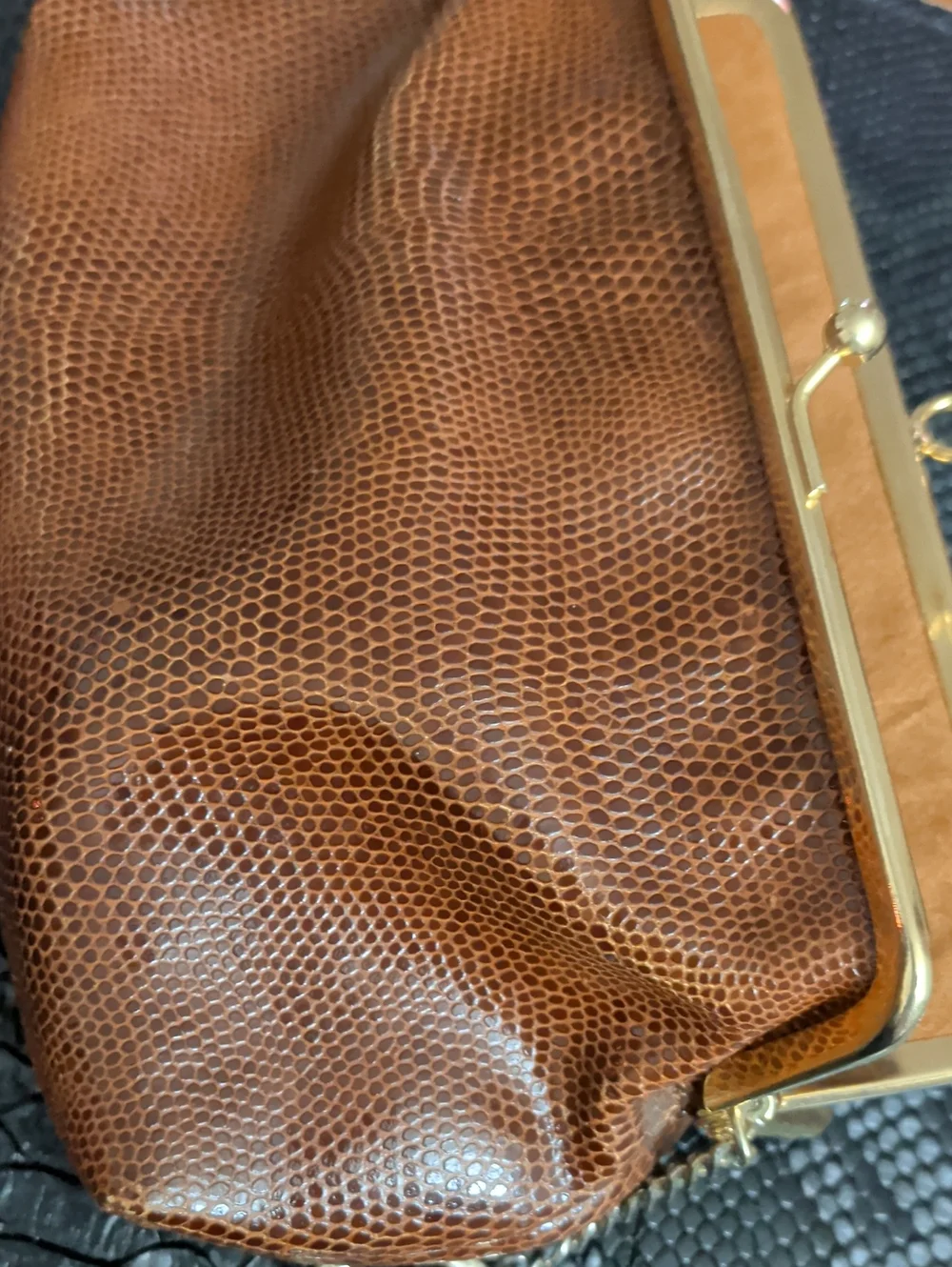 Bottega Fiorentina-Brown Textured Frame Clutch with Charm